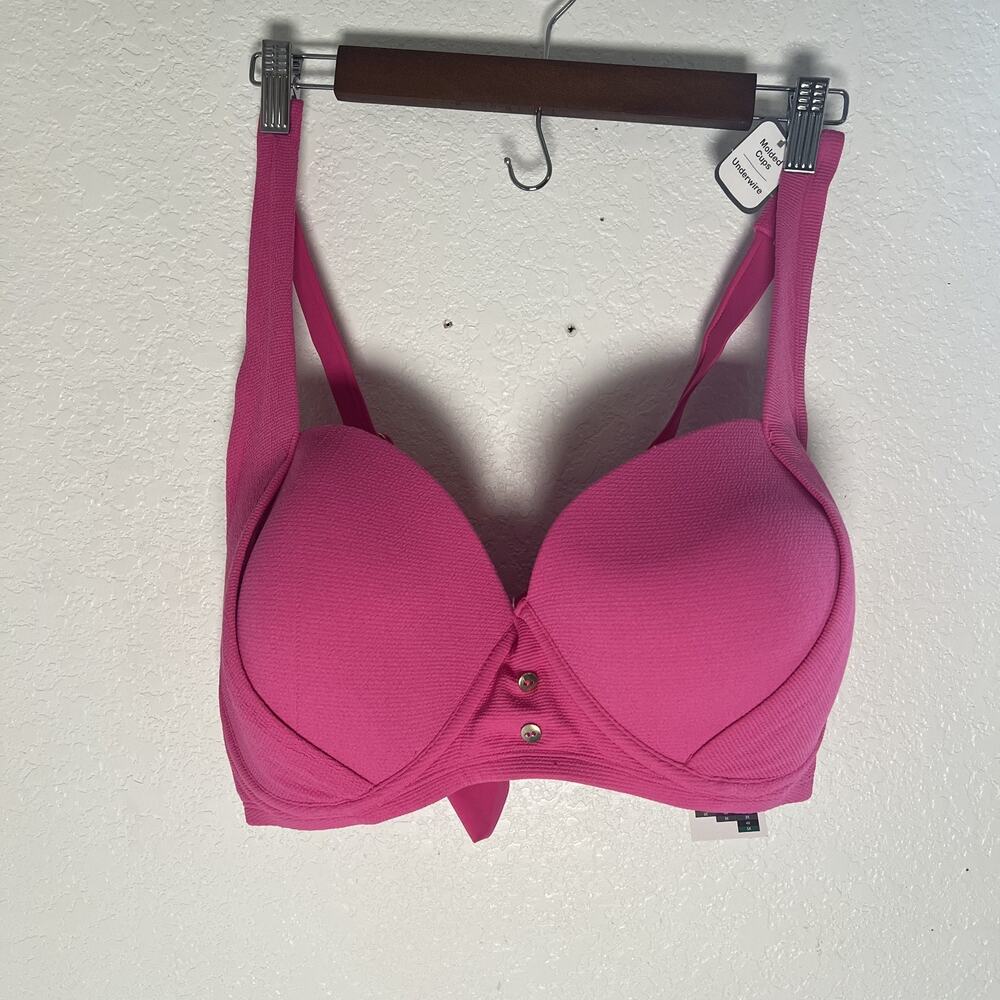 NWT Womens Time And Tru Pink Molded Cups Straps Underwire Bathing Swim Suit Top